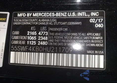 2017 Mercedes-Benz C 300 Sport 4Matic from USA, damaged, VIN 55SWF4KB0HU211709
